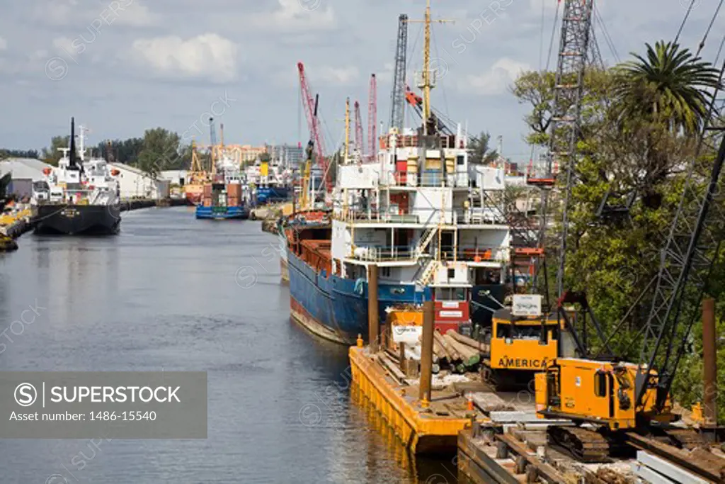 Cargo ship on the Miami River, Miami, Florida, USA