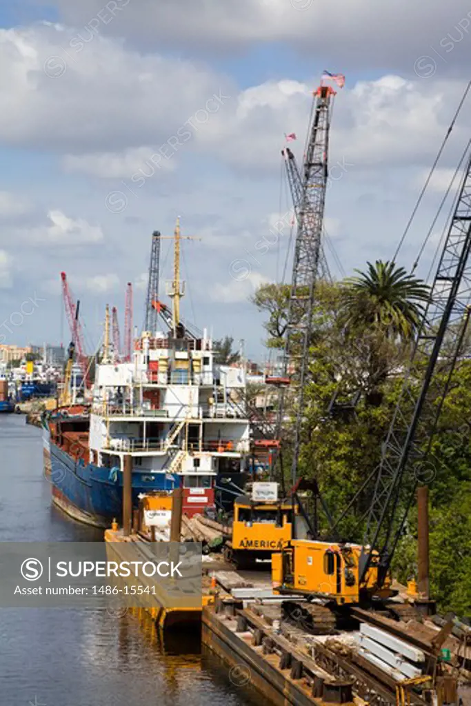 Cargo ship on the Miami River, Miami, Florida, USA
