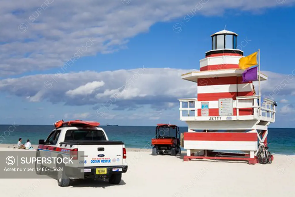Lifeguard tower on South Beach, City of Miami Beach, Florida, USA