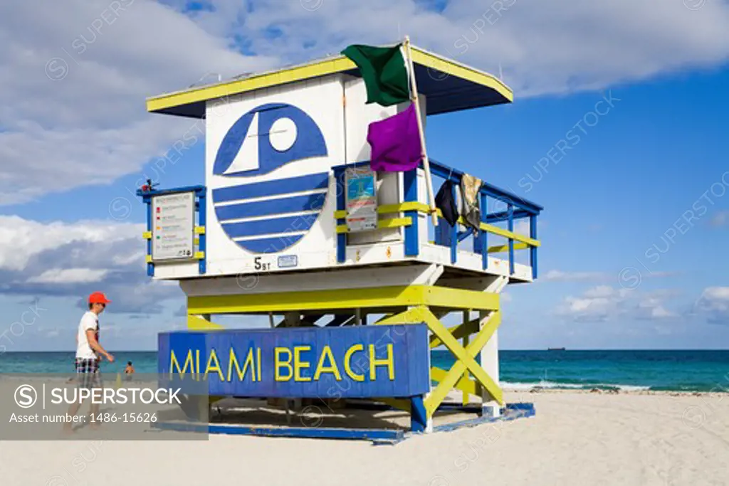 Lifeguard tower on South Beach, City of Miami Beach, Florida, USA