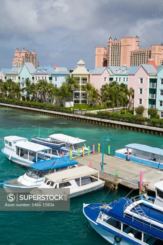 Boats docked at the Paradise Island ferry terminal, Nassau, New Providence Island, Bahamas