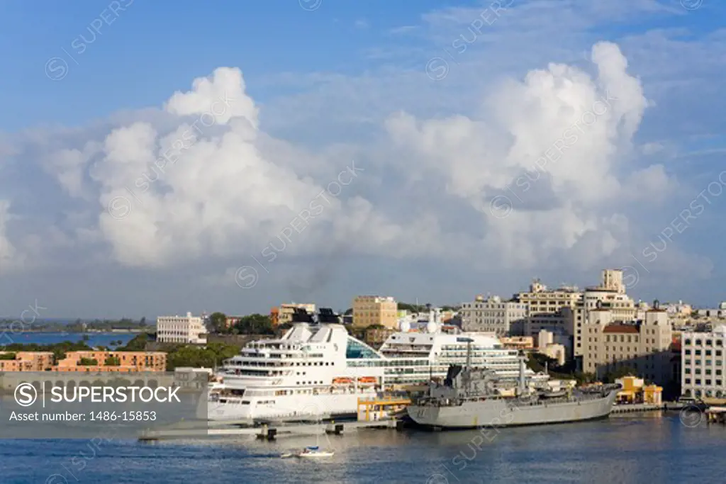 Cruise ship at the harbor in the Old City of San Juan, Puerto Rico
