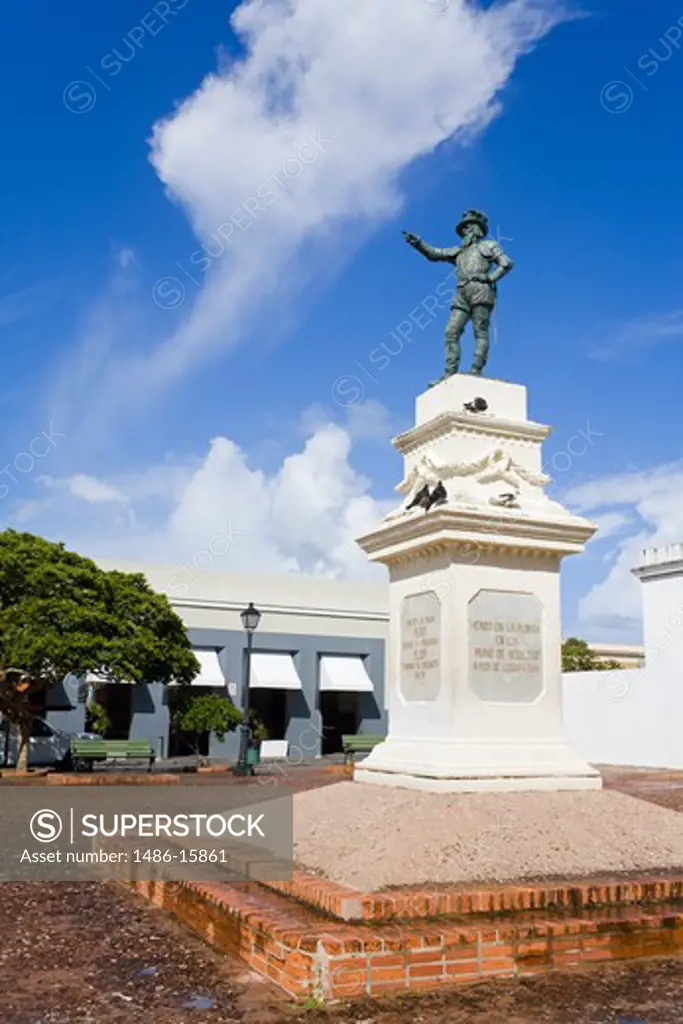 Statue of Juan Ponce De Leon in Plaza De San Jose, Old San Juan, San Juan, Puerto Rico