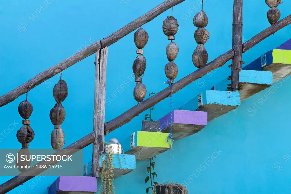 Mexico, Quintana Roo, Costa Maya, Mahahaul Beach, Hotel stairs