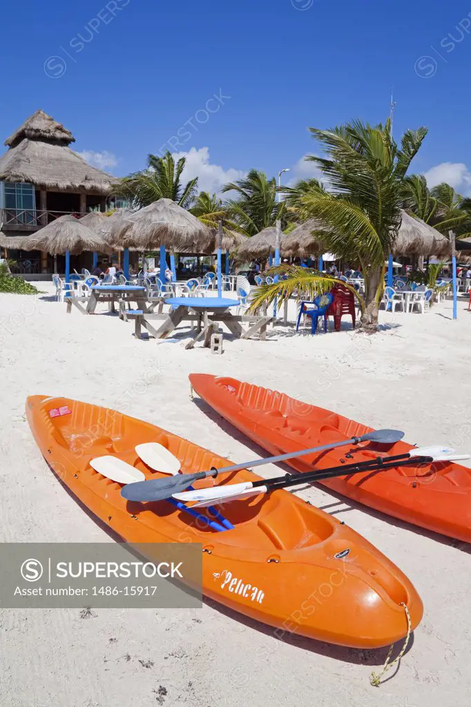 Mexico, Quintana Roo, Costa Maya, Mahahaul Beach, Kayaks