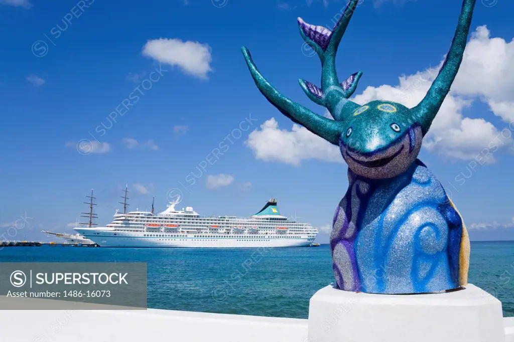 Cruise ship at Punta Langosta pier, San Miguel, Cozumel, Quintana Roo, Yucatan Peninsula, Mexico
