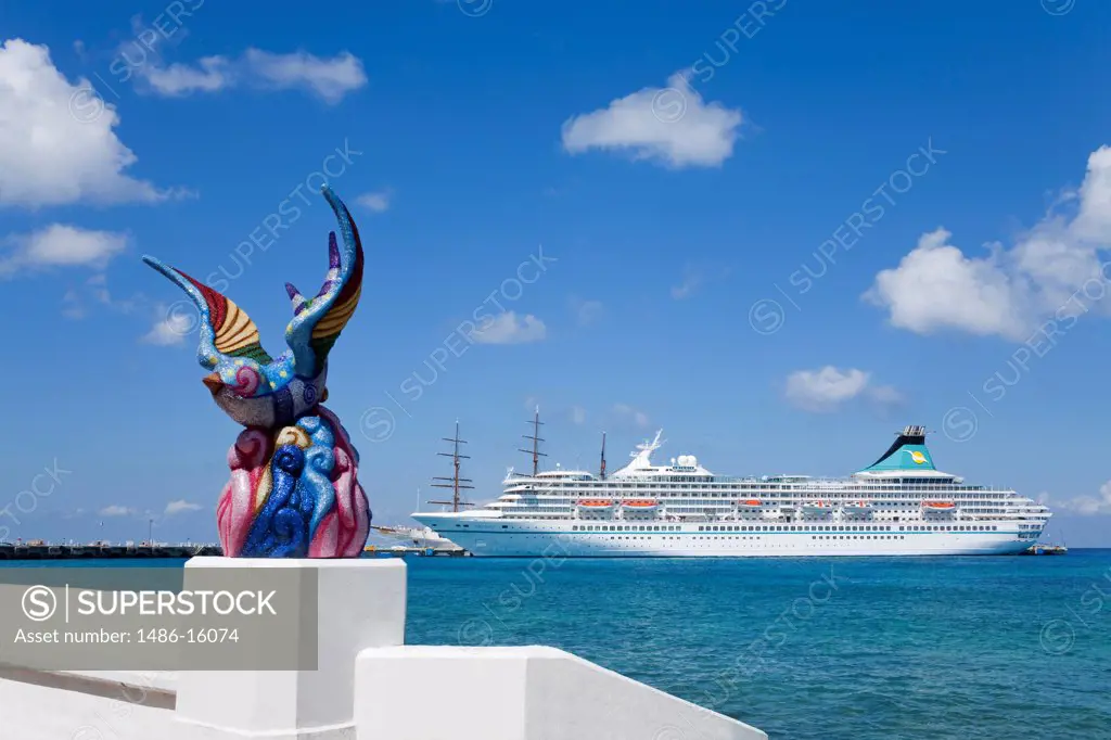 Cruise ship at Punta Langosta pier, San Miguel, Cozumel, Quintana Roo, Yucatan Peninsula, Mexico