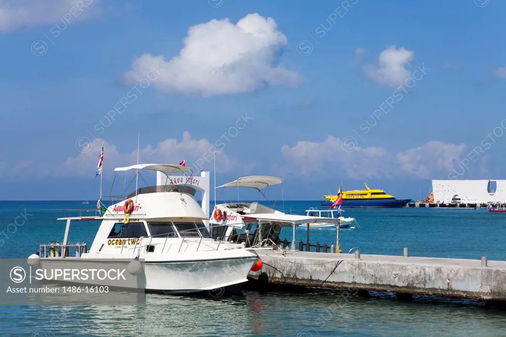 Boats at a pier, San Miguel, Cozumel, Quintana Roo, Yucatan Peninsula, Mexico