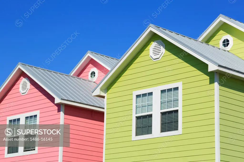 Low angle view of beach houses, North Beach, Corpus Christi, Texas, USA