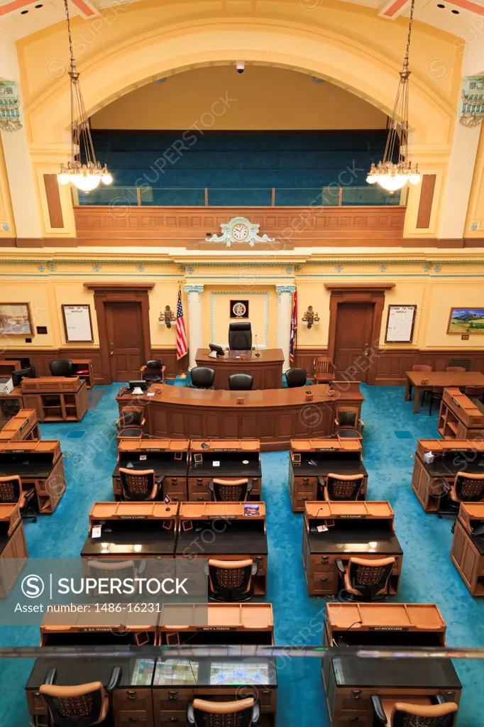 USA, Wyoming, Cheyenne, Senate Chamber in State Capitol