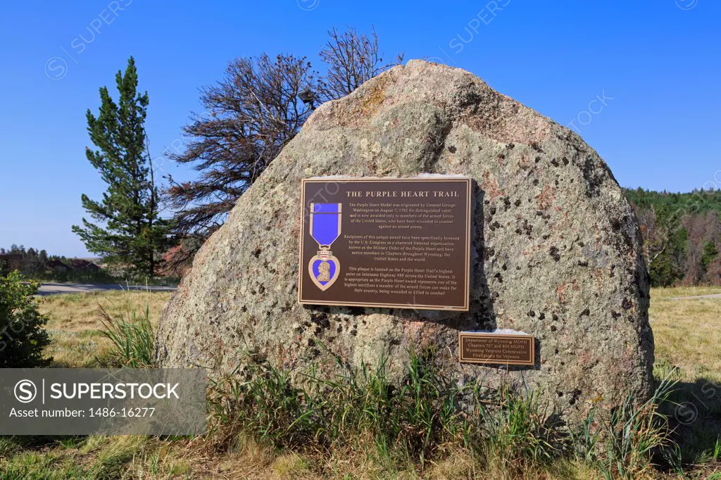 USA, Wyoming, Laramie, Purple Heart Trail plaque at Lincoln Monument