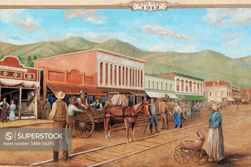 USA, Colorado, Golden, Mural on Miners Alley Theatre