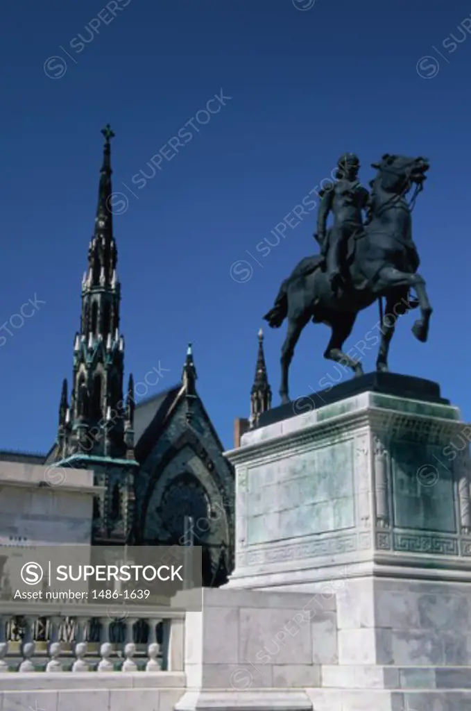 Low angle view of a statue in front of a church, Lafayette Statue, Baltimore, Maryland, USA