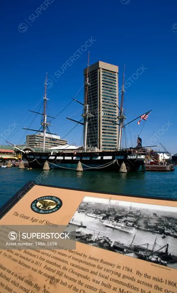 USA, Maryland, Baltimore, Sailing ship in harbour