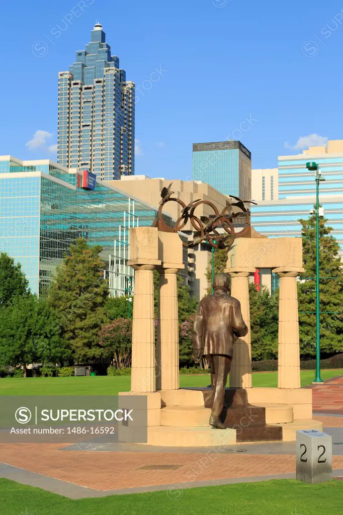 USA, Georgia, Atlanta, Baron Pierre De Coubertin Monument, founder of modern Olympics, Centennial Olympic Park