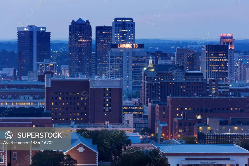 USA, Alabama, Birmingham skyline at twilight