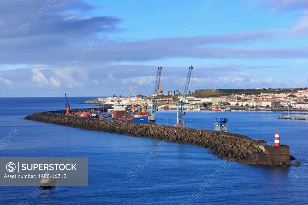 Breakwater quay at the port of Ponta Delgada, Sao Miguel, Azores, Portugal
