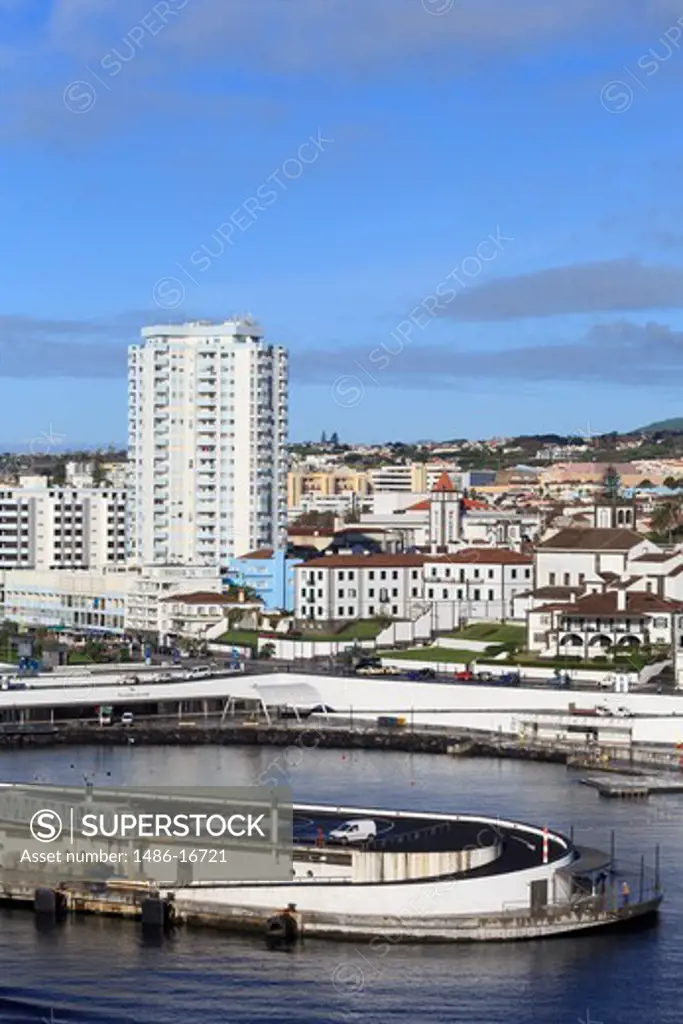 City at the waterfront, Ponta Delgada, Sao Miguel, Azores, Portugal
