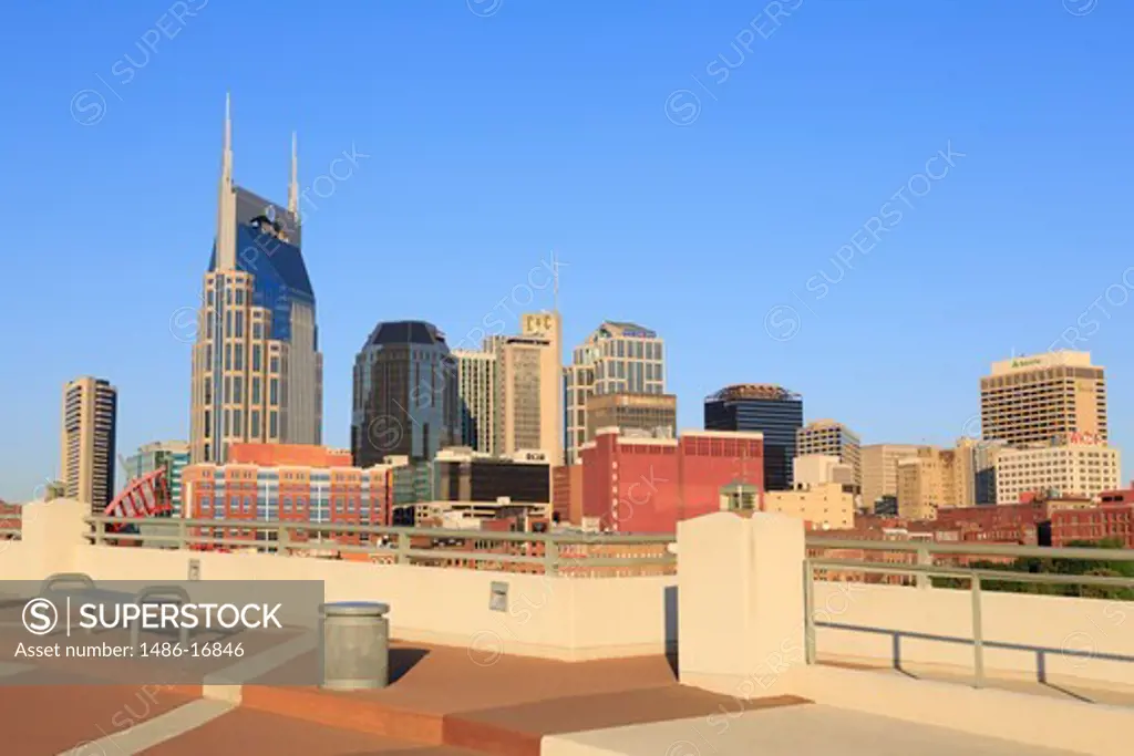 Skylines viewed from Shelby Street Bridge, Nashville, Tennessee, USA