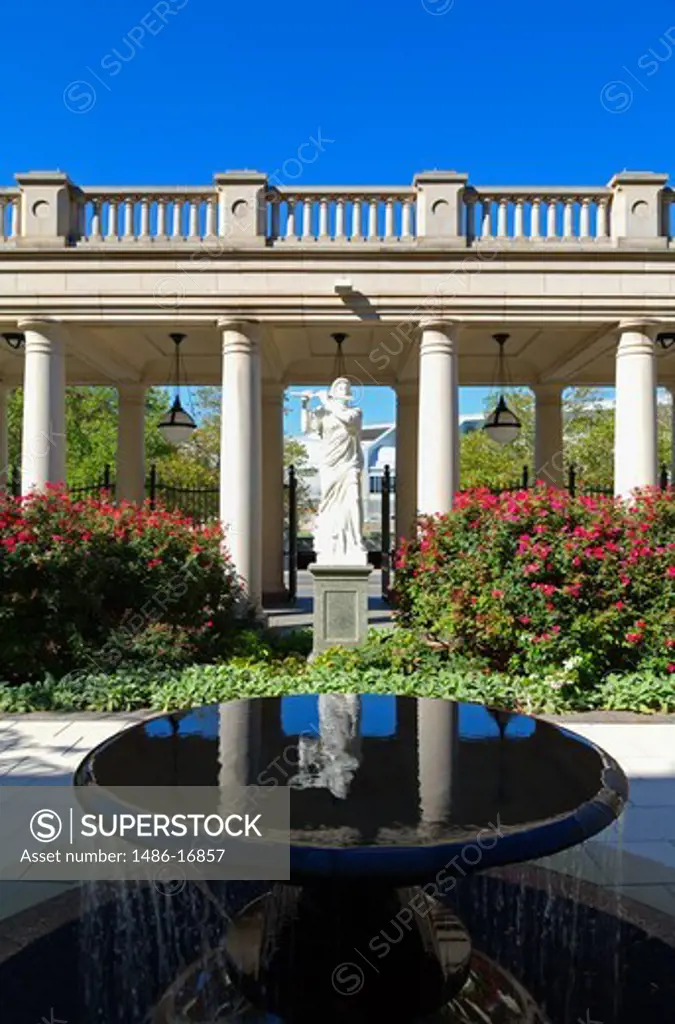 Fountain and statue in a garden at Schermerhorn Symphony Center, Nashville, Tennessee, USA