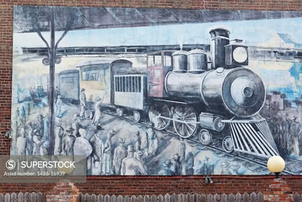 Mural of a train on the wall, Old City, Knoxville, Knox County, Tennessee, USA