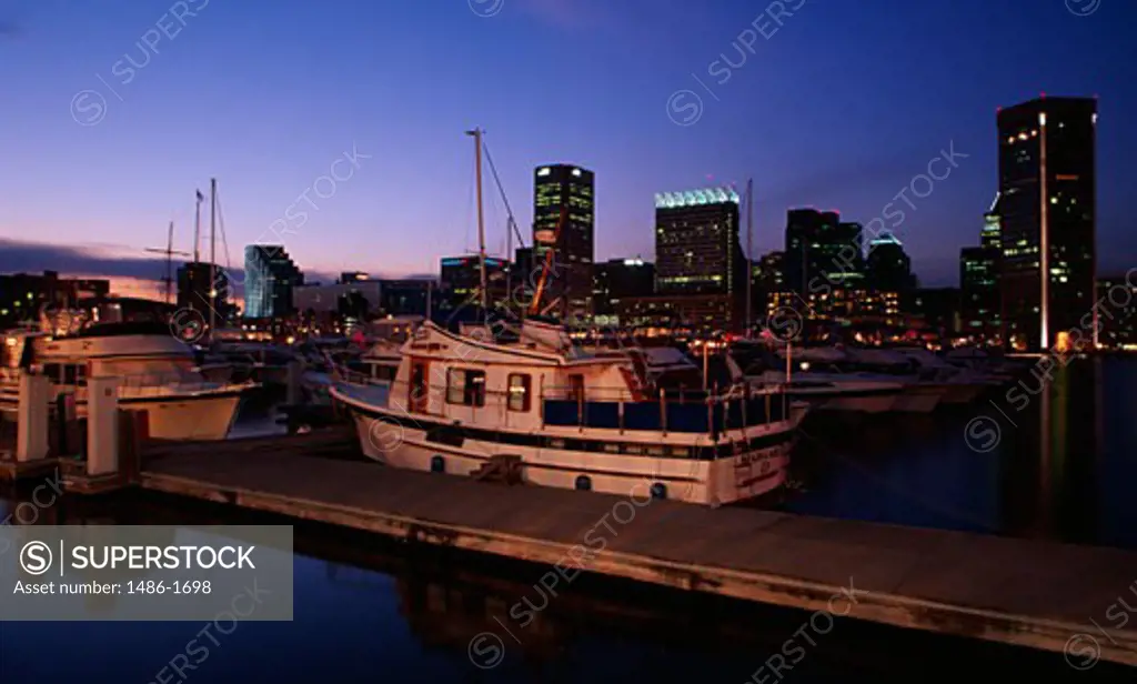 Boats at a harbor, Inner Harbor, Baltimore, Maryland, USA