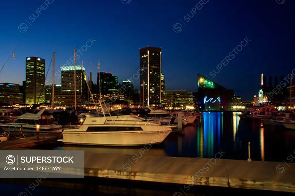 USA, Maryland, Baltimore, skyline from inner harbour