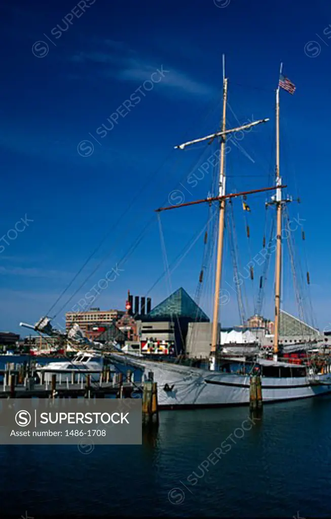 USA, Maryland, Baltimore, tall ship in harbour