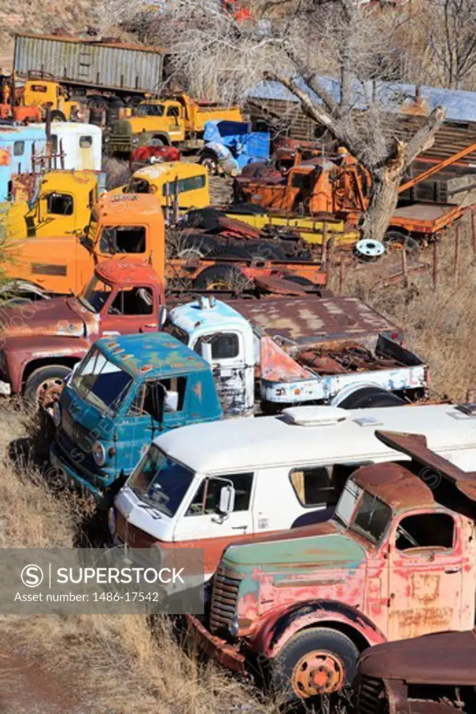 USA, Arizona, Jerome, Gold King Mine & Ghost Town, Old, rusted cars
