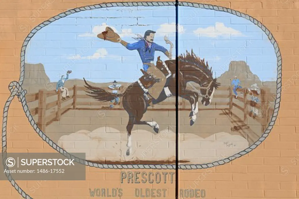 USA, Arizona, Prescott, Mural depicting rodeo