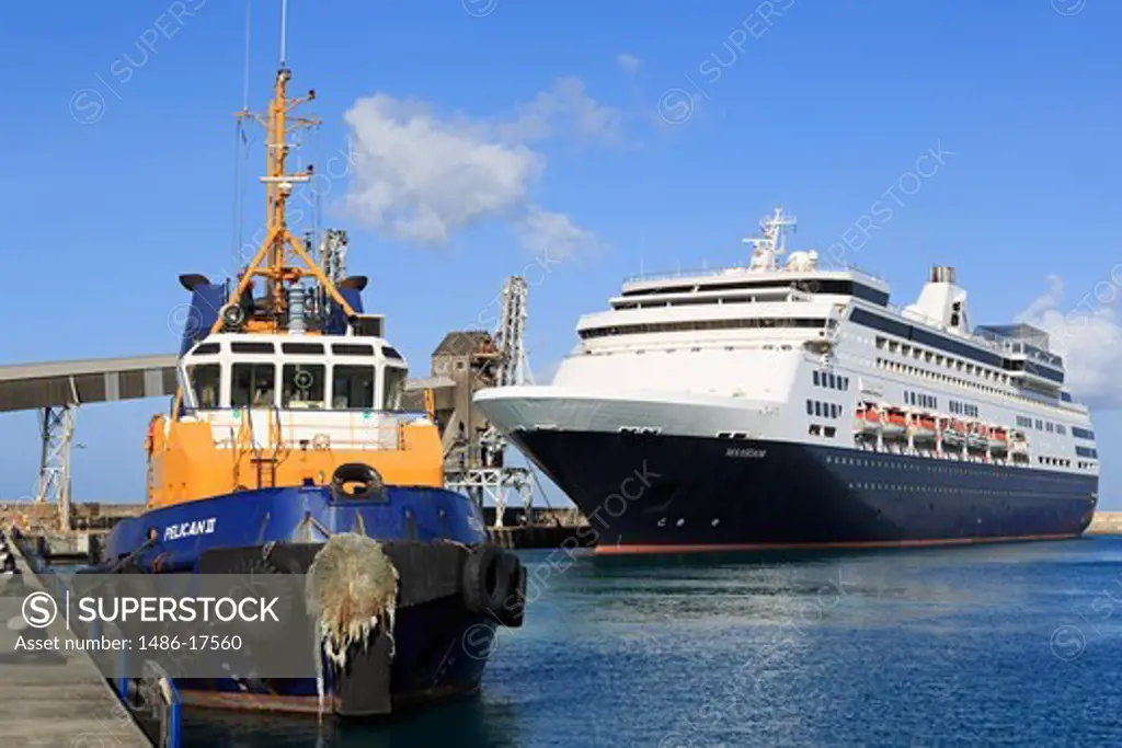 Caribbean, Barbados, Bridgetown, Deep Water Harbour, Tug and Cruise ship