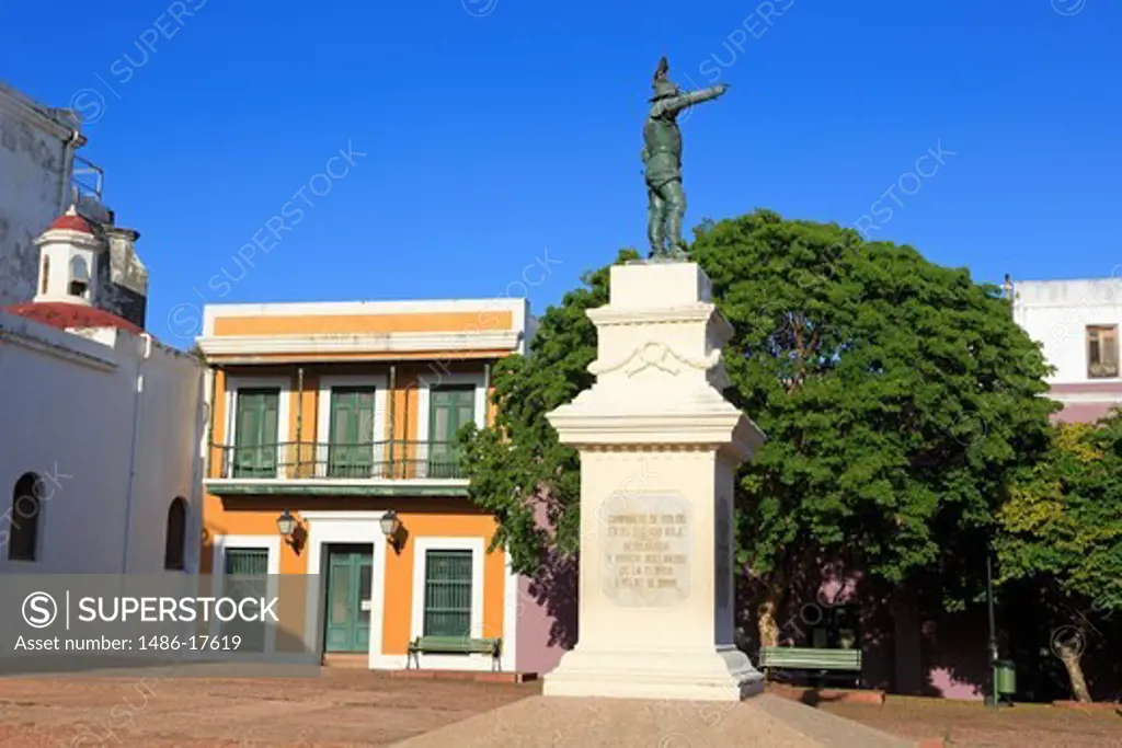 Christopher Columbus statue in San Jose Plaza,Old San Juan,Puerto Rico,Caribbean