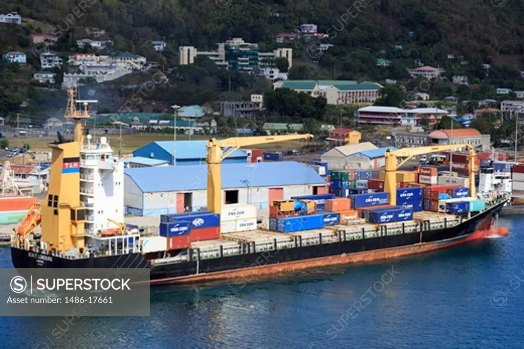 Container ship in St. Georges Harbour,Grenada,Caribbean