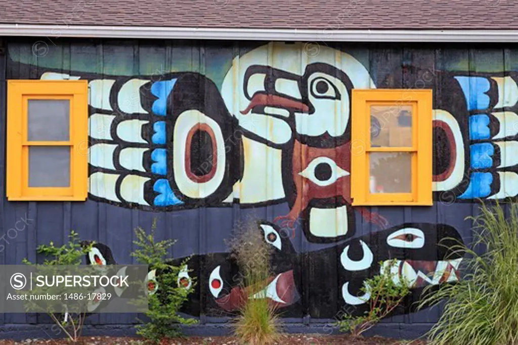 Mural on the wall of a cafe, Red Mill Totem House, Hiram M. Chittenden Locks, Seattle, King County, Washington State, USA