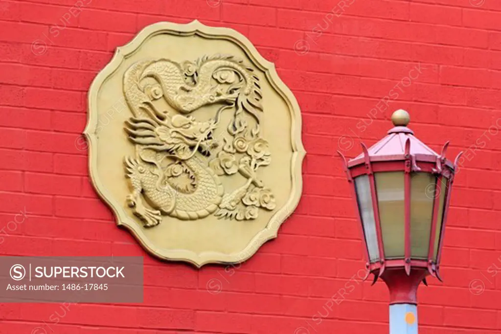 Carving on the wall, Chinatown, International District, Seattle, King County, Washington State, USA