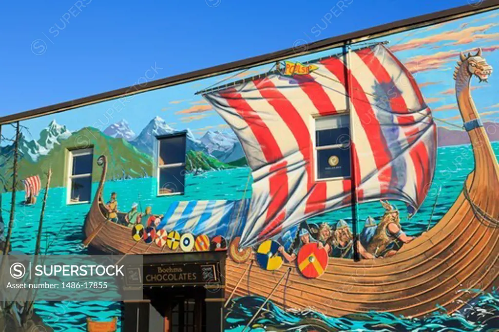 Mural by James Mayo, Front Street, Poulsbo, Puget Sound, Washington State, USA