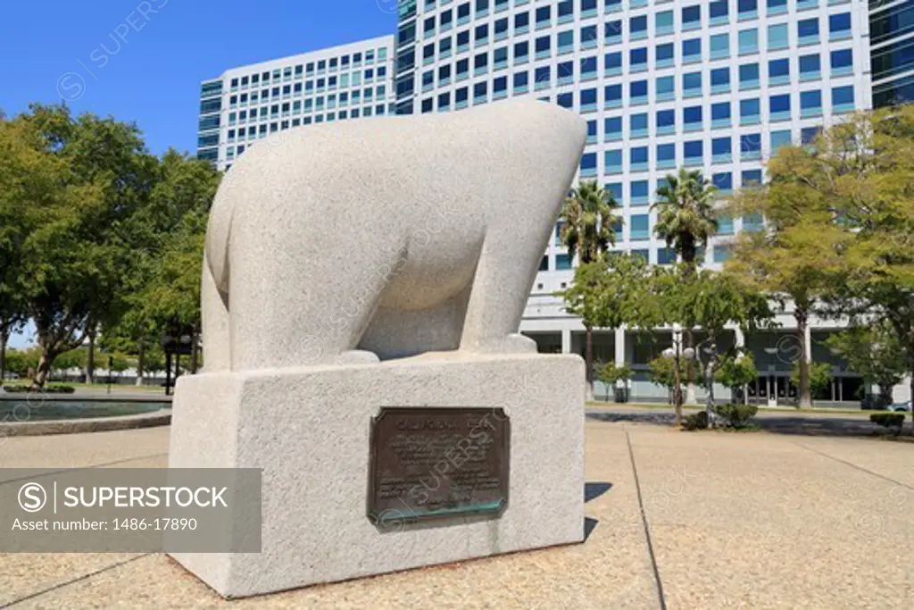 Bear sculpture by B. Bufano in front of Adobe World Headquarters, San Jose, California, USA