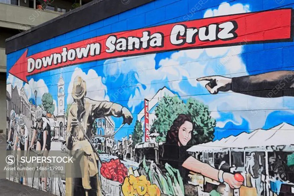 Mural on waterfront store, Santa Cruz, California, USA
