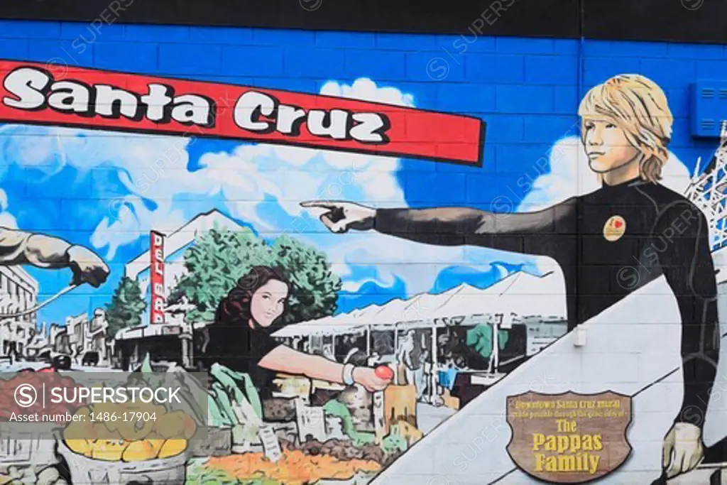 Mural on waterfront store, Santa Cruz, California, USA