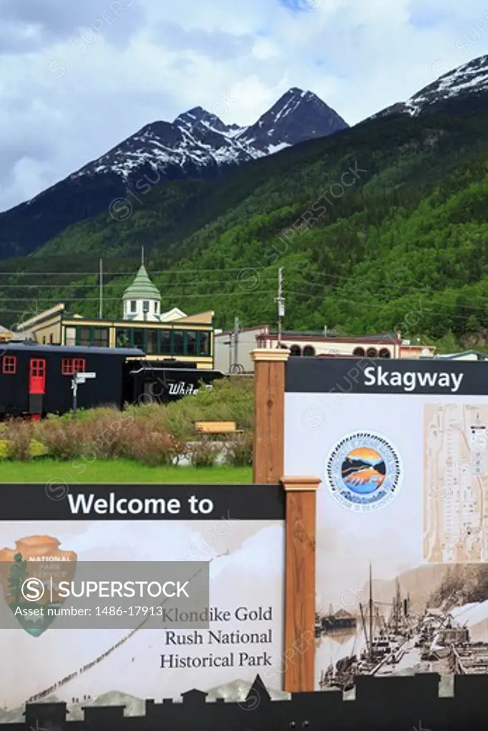 Welcome to Skagway sign, Skagway, Alaska, USA