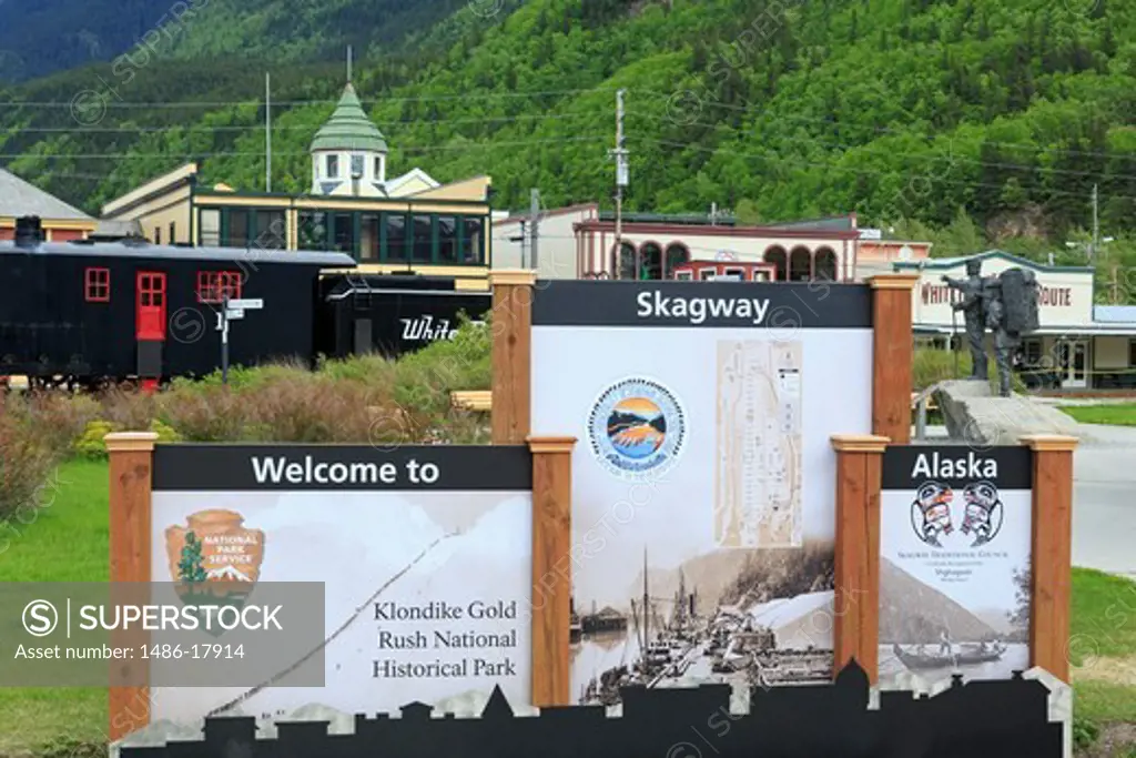 Welcome to Skagway sign, Skagway, Alaska, USA