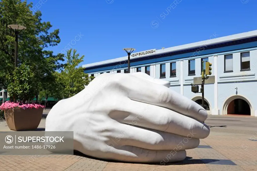 Hand sculpture, Santa Rosa Plaza, Santa Rosa, Sonoma County, California, USA