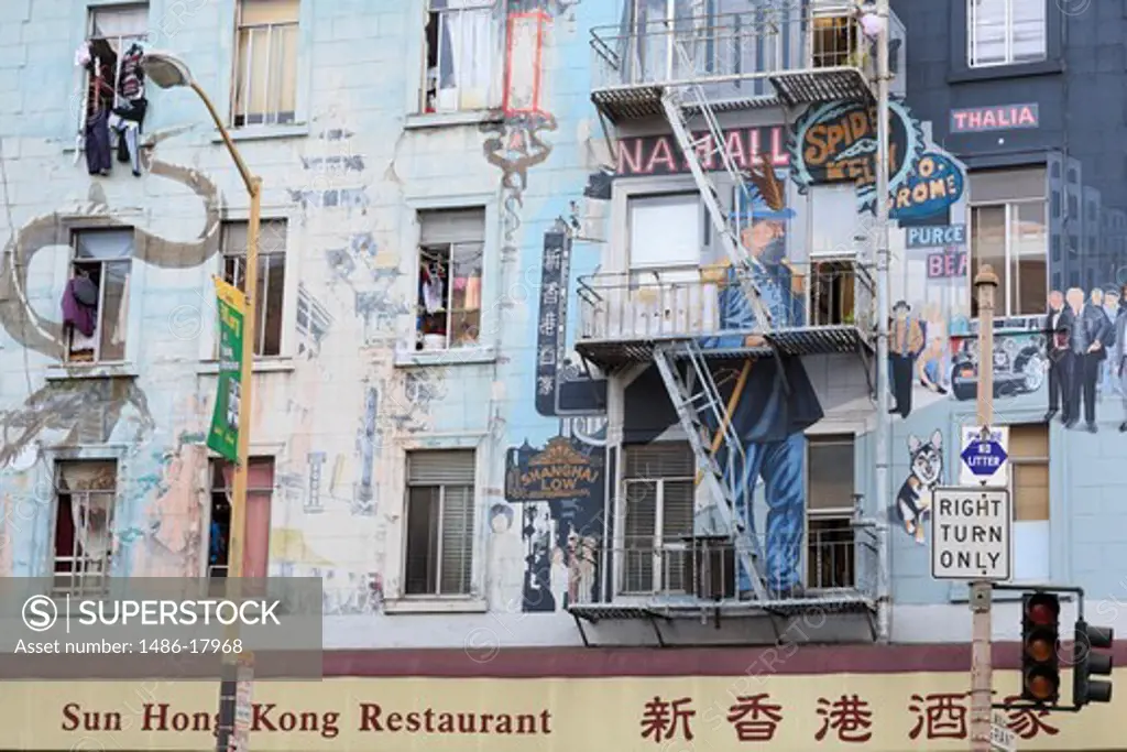 USA, California, San Francisco, Mural by Bill Weber in Chinatown