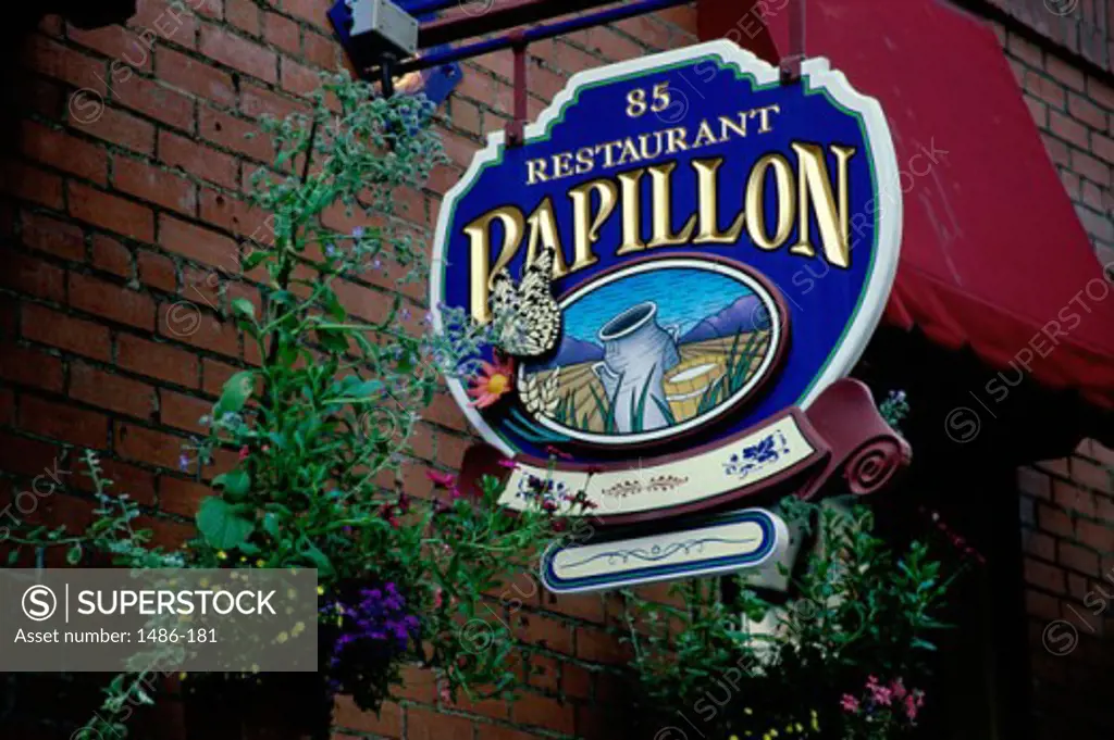 Overhead sign of Papillon Restaurant, Montreal, Quebec, Canada