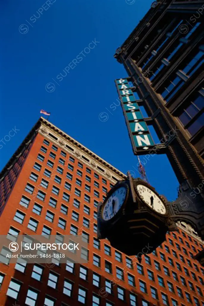 Low angle view of high-rise buildings, Indianapolis, Indiana, USA