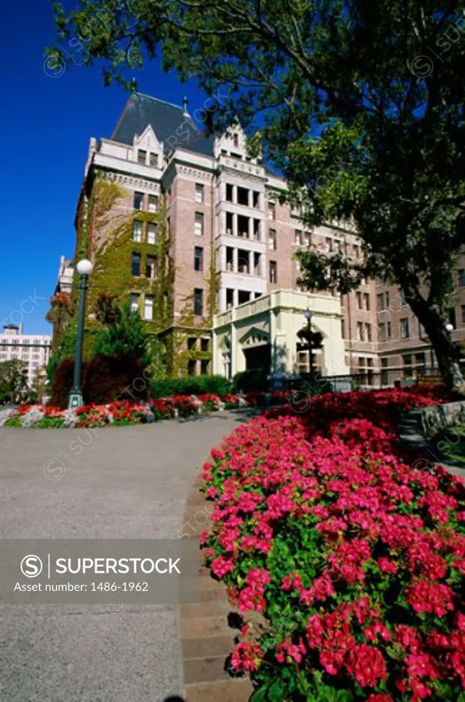 Low angle view of the Empress Hotel, Victoria, British Columbia, Canada