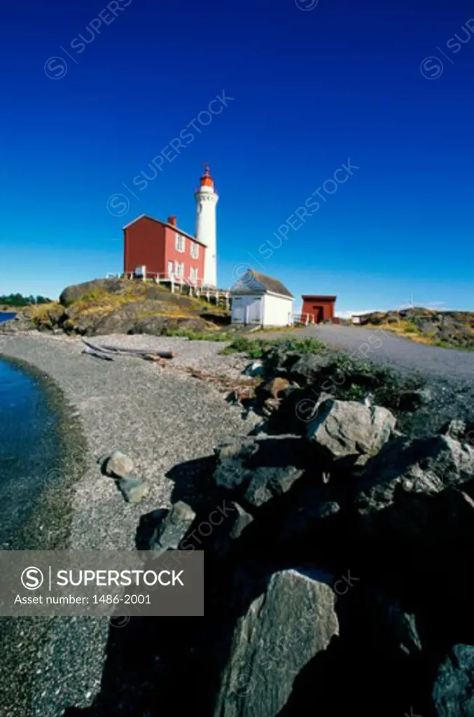 Low angle view of a lighthouse, Fisgard Lighthouse, Victoria, British Columbia, Canada