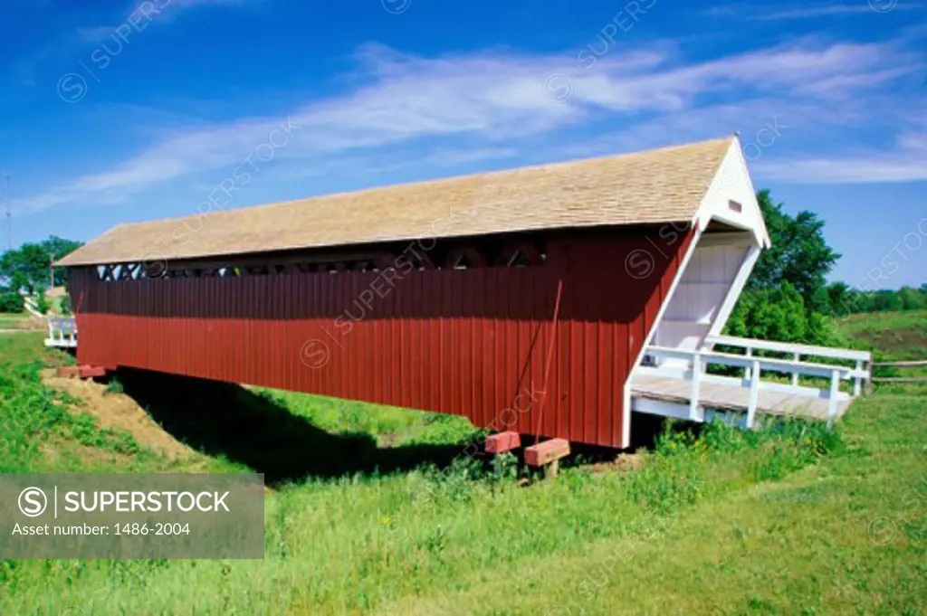 Covered bridge on a landscape, Imes Covered Bridge, St. Charles, Iowa, USA