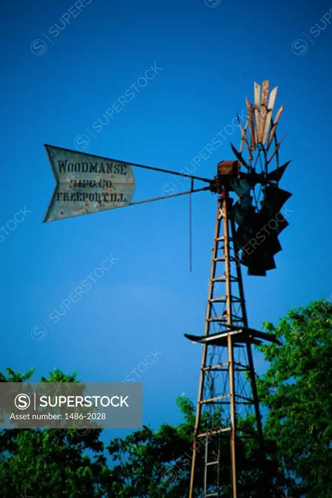 Low angle view of an industrial windmill, Winterset, Iowa, USA