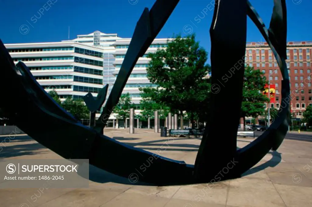 Close-up of a metallic sculpture, Nollen Plaza, Des Moines, Iowa, USA